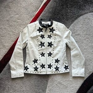 Revue White Lambs Leather Black Motif Jacket
